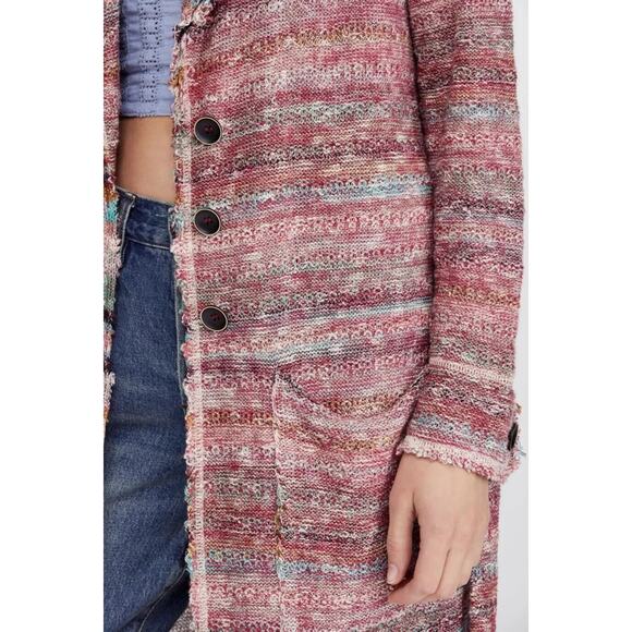 Free People Red Orange Desert Sunrise Duster Cardigan Sweater Small - Picture 4 of 11